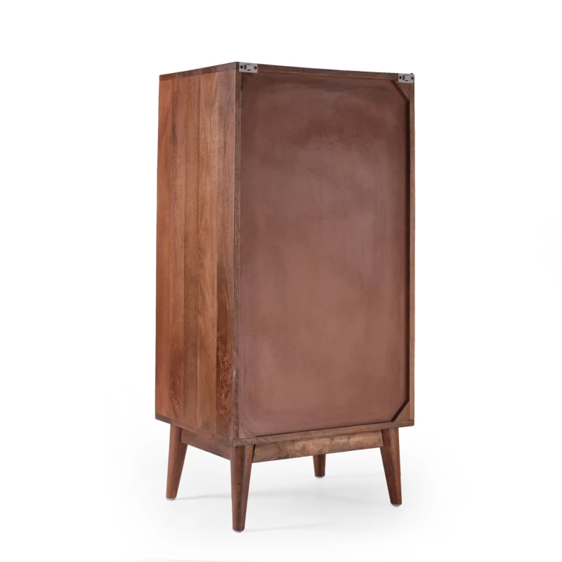 Modern 3-Drawer Handcrafted Mango Wood Chest with Splayed Legs and Display Cubby, Side Table for Bedroom, 20" W x 16" D x 41" H, Light Oak