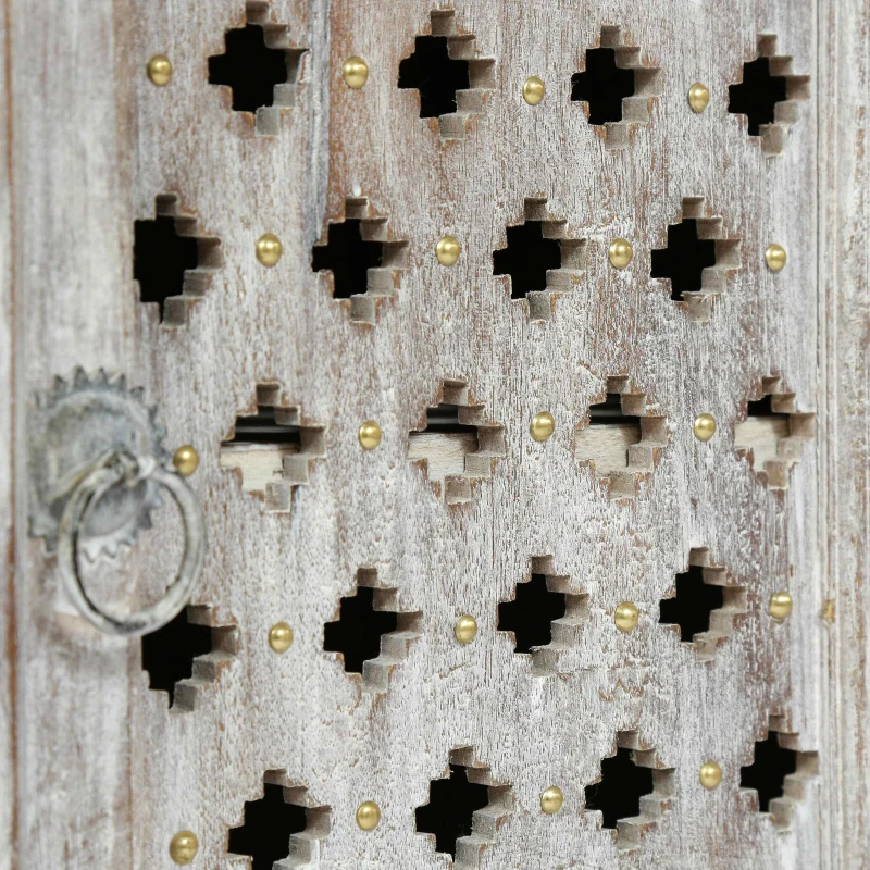 Wooden Nightstand with Drawer and Door, Handcrafted Boho Design, Durable Mango Wood Frame, 17.50"W x 14.00"D x 24.00"H, White