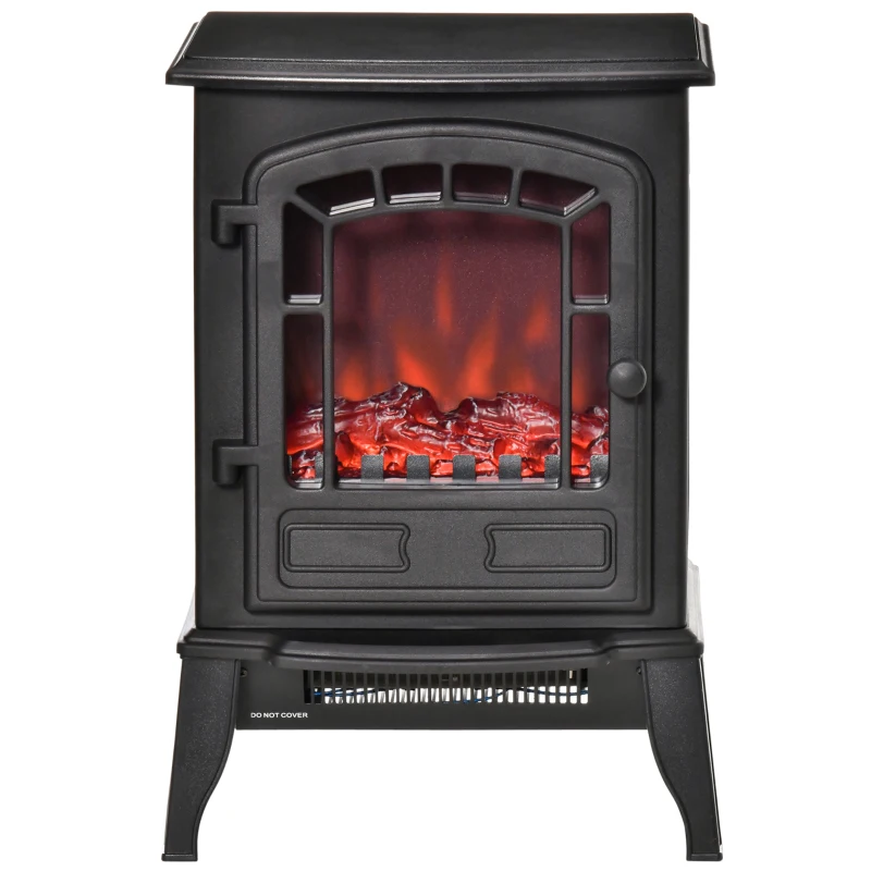 HOMCOM Electric Fireplace Heater, Freestanding Fireplace Stove with Realistic Flame Effect Overheat Protection 750W/1500W Black