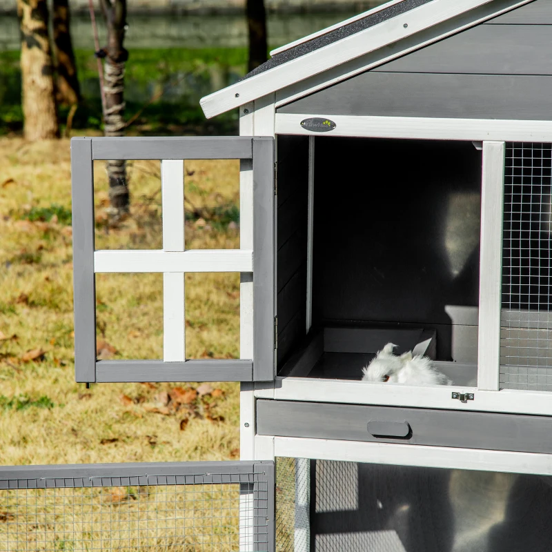 PawHut 49" Wooden Rabbit Hutch 2 Tier Bunny House Pet Playpen Enclosure for Indoor Outdoor with Slide-out Tray, Ramp, for Rabbits and Small Animals, Grey