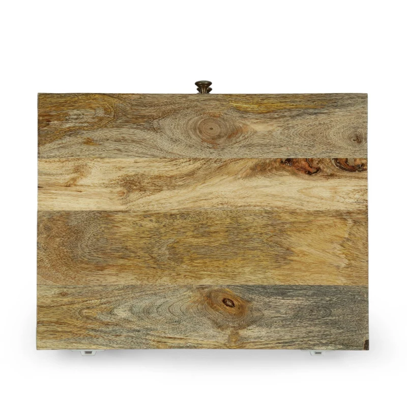 Handcrafted 3-Drawer Bedside Table with Carved Geometric Texture, Boho Mango Wood Nightstand, 18" W x 14" D x 26" H, Natural