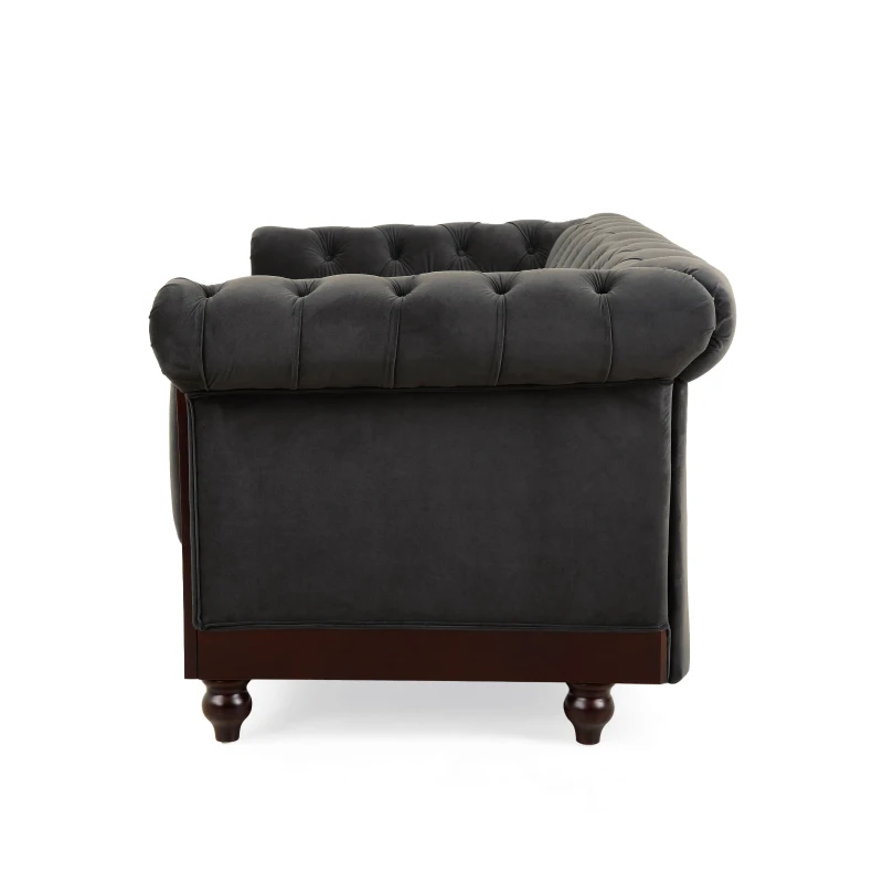 Chesterfield Velvet Loveseat Sofa, 2-Person Rolled Arm Upholstered Couch, with Tufted Buttons, Pine Wood Frame, 59.50" Wx34.00" Dx27.00" H, Dark Gray
