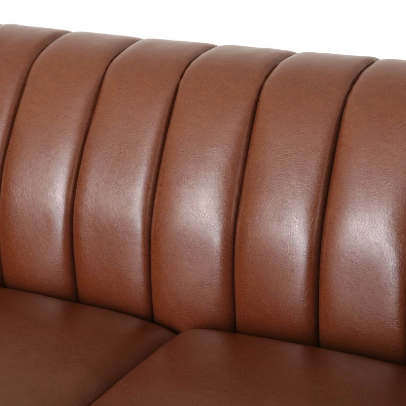 Modern PU Leather Glam Loveseat Sofa with Wingback Design and Button-Tufted Diamond Stitch, 62.00" W x 33.00" D x 28.50" H, Light Brown