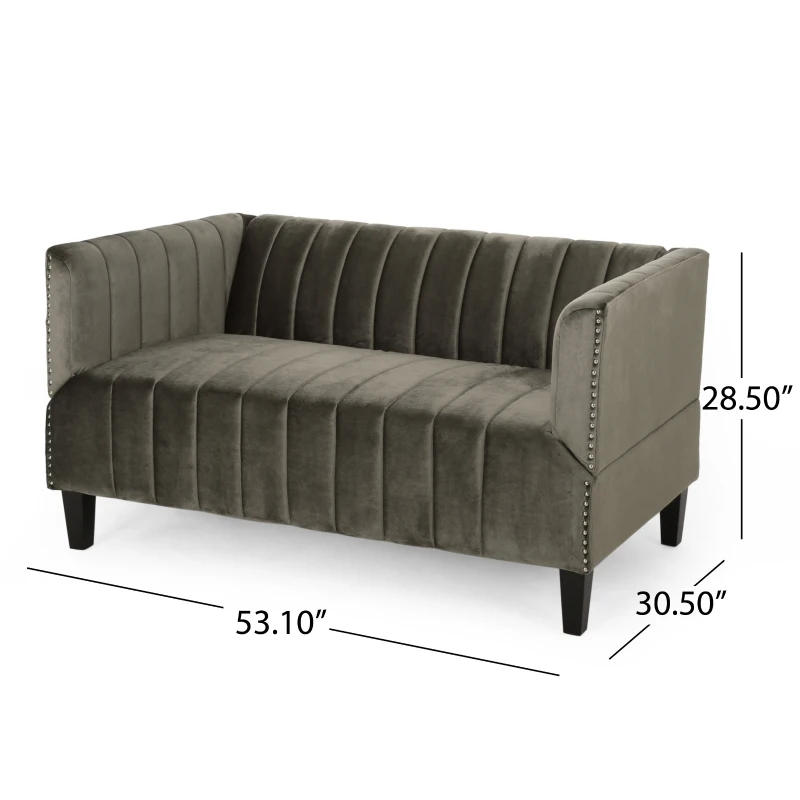 Modern Glam Loveseat Sofa with Velvet Upholstery, Wingback Design, Button-Tufted Diamond Stitch, 53.50" W x 30.50" D x 28.00" H, Grey
