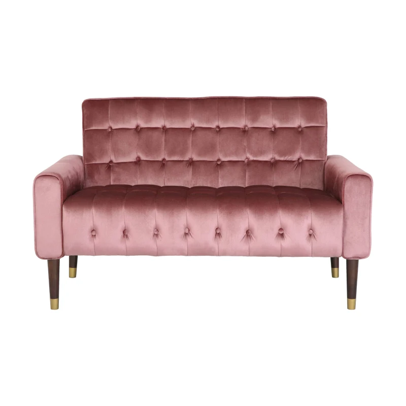 Modern Glam Loveseat Sofa with Velvet Upholstery, Wingback Design, Button-Tufted Diamond Stitch, 52.00" W x 30.50" D x 32.50" H, Blush