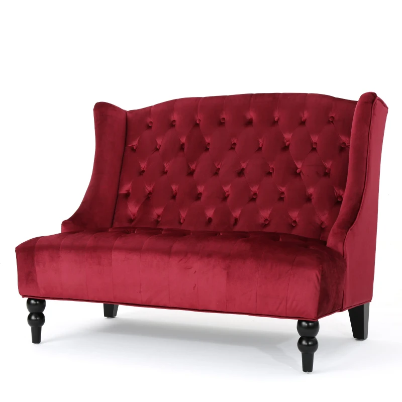 Modern Glam Loveseat Sofa with Velvet Upholstery, Wingback Design, Button-Tufted Diamond Stitch,50.50" W x 34.00" D x 38.50" H, Wine Red