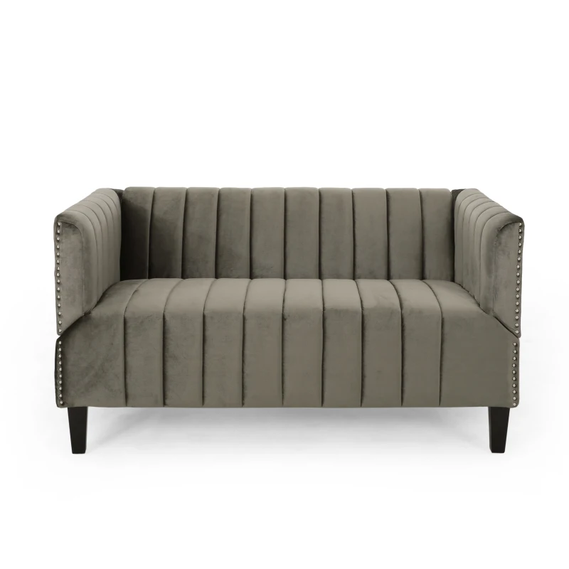 Modern Glam Loveseat Sofa with Velvet Upholstery, Wingback Design, Button-Tufted Diamond Stitch, 53.50" W x 30.50" D x 28.00" H, Grey