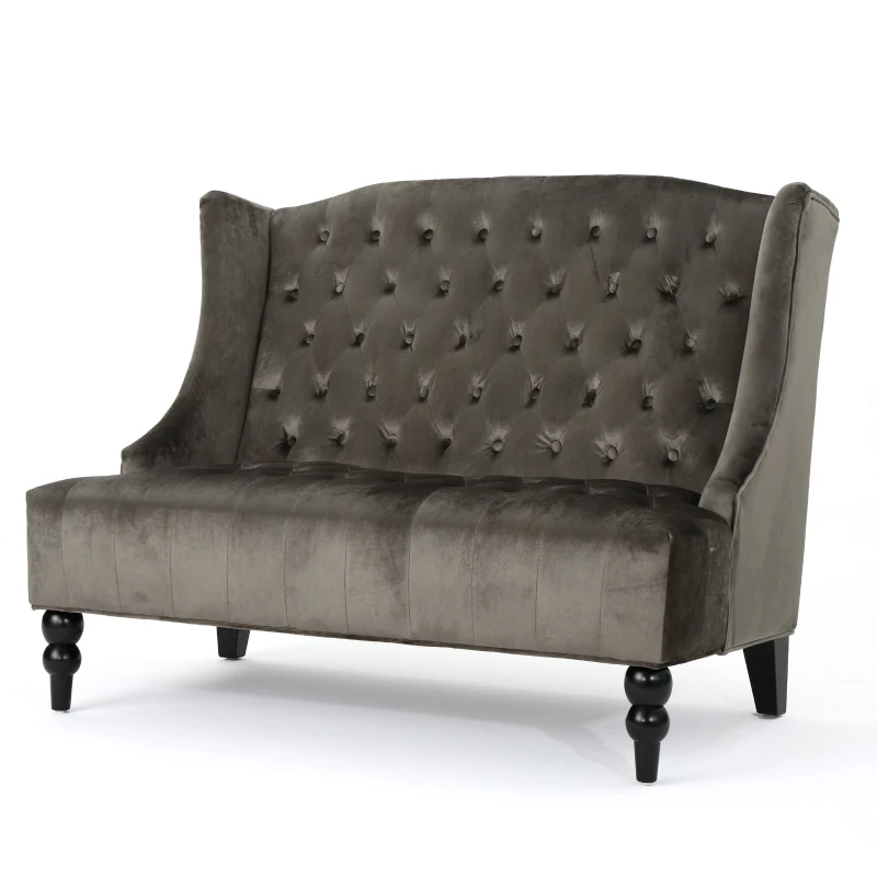 Modern Glam Loveseat Sofa with Velvet Upholstery, Wingback Design, Button-Tufted Diamond Stitch, 50.50" W x 34.00" D x 38.50" H, Gray