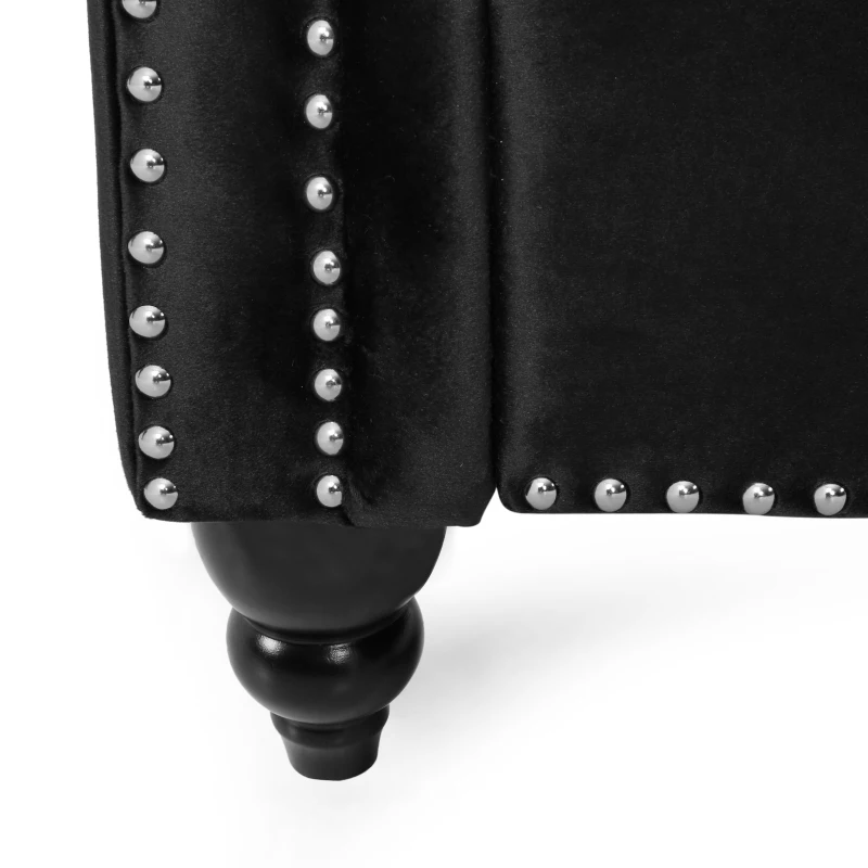 Modern Glam Loveseat Sofa with Velvet Upholstery, Wingback Design, Button-Tufted Diamond Stitch, 61.00" W x 32.00" D x 25.50" H, Black