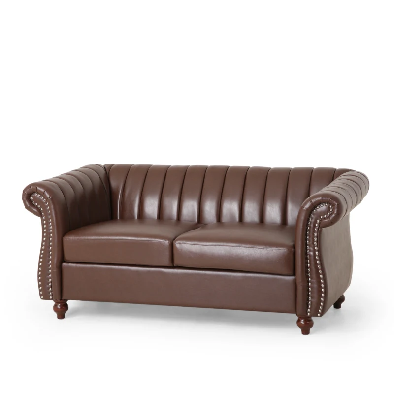 Modern PU Leather Glam loveseat sofa with Wingback Design and Button-Tufted Diamond Stitch, 62.00" W x 33.00" D x 28.50" H, Dark Brown