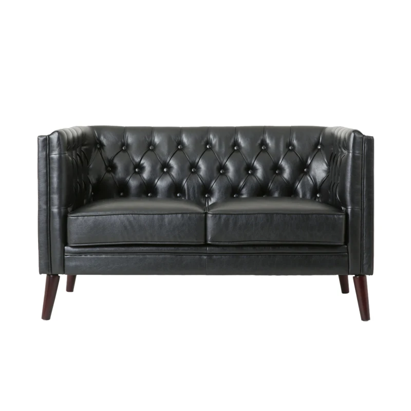 Modern Glam Loveseat Sofa with Velvet Upholstery, Wingback Design, Button-Tufted Diamond Stitch, 53.50" W x 31.00" D x 30.00" H, Black