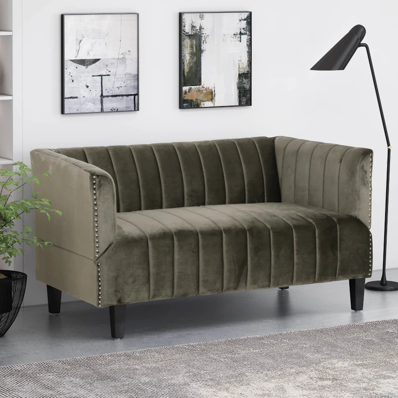 Modern Glam Loveseat Sofa with Velvet Upholstery, Wingback Design, Button-Tufted Diamond Stitch, 53.50" W x 30.50" D x 28.00" H, Grey
