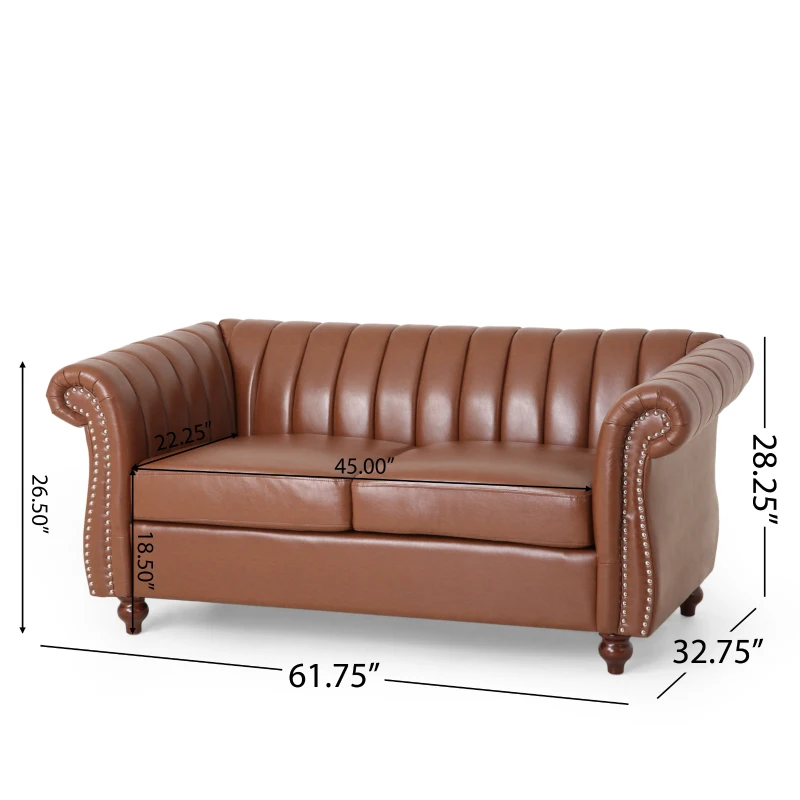 Modern PU Leather Glam Loveseat Sofa with Wingback Design and Button-Tufted Diamond Stitch, 62.00" W x 33.00" D x 28.50" H, Light Brown