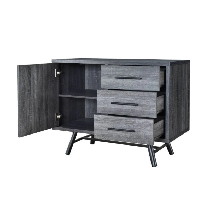 Vinsetto Modern Industrial Small Sideboard with 3 Drawers and Cabinet Storage, Wooden Look with Iron Legs, 38.00” W x 20.00” D x 29.50” H, Oak