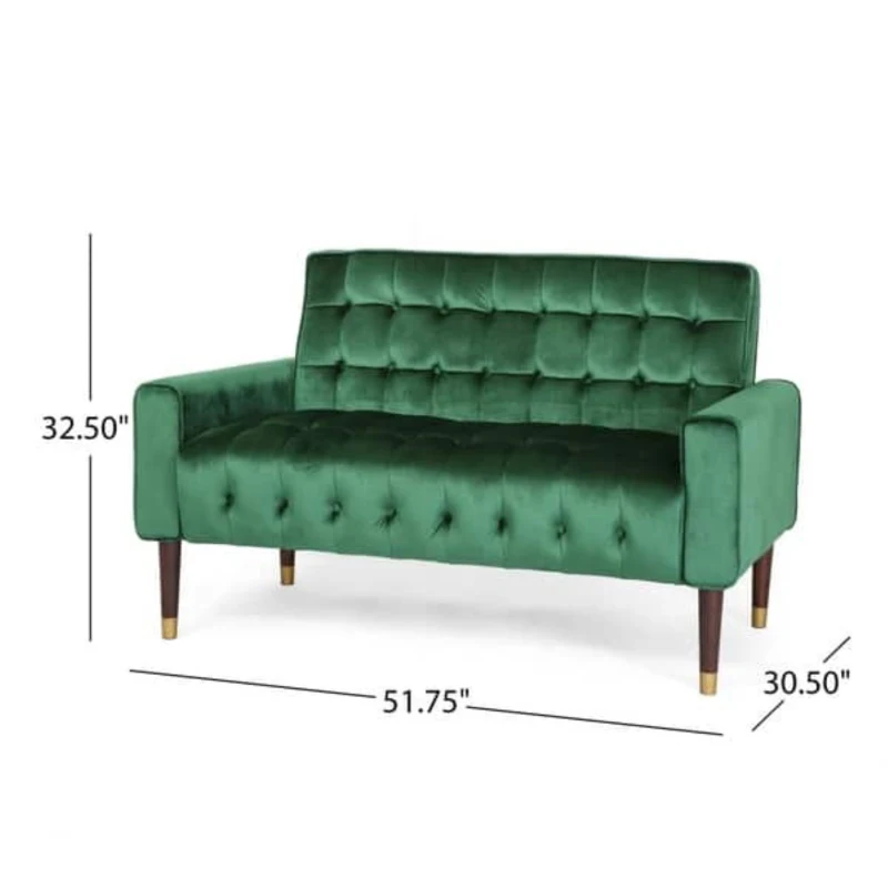Modern Glam Loveseat Sofa with Velvet Upholstery, Wingback Design, Button-Tufted Diamond Stitch, 52.00" W x 30.50" D x 32.50" H, Emerald