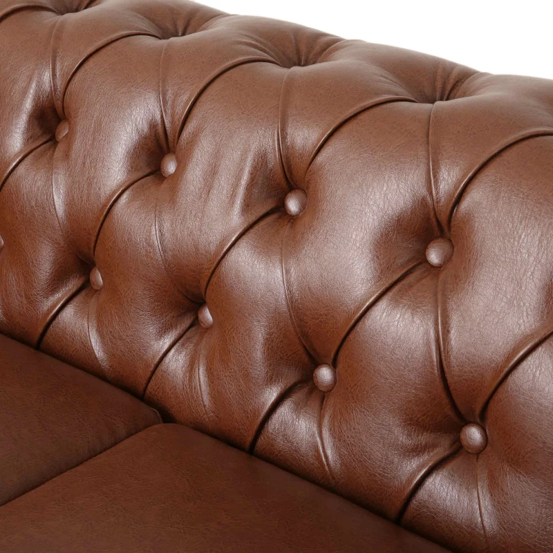 Modern Glam Faux Leather Loveseat Sofa with Nailhead Accents and Channel Stitching, Birch Wood Legs, 61" L x 32" W x 25.5" H, Light Brown