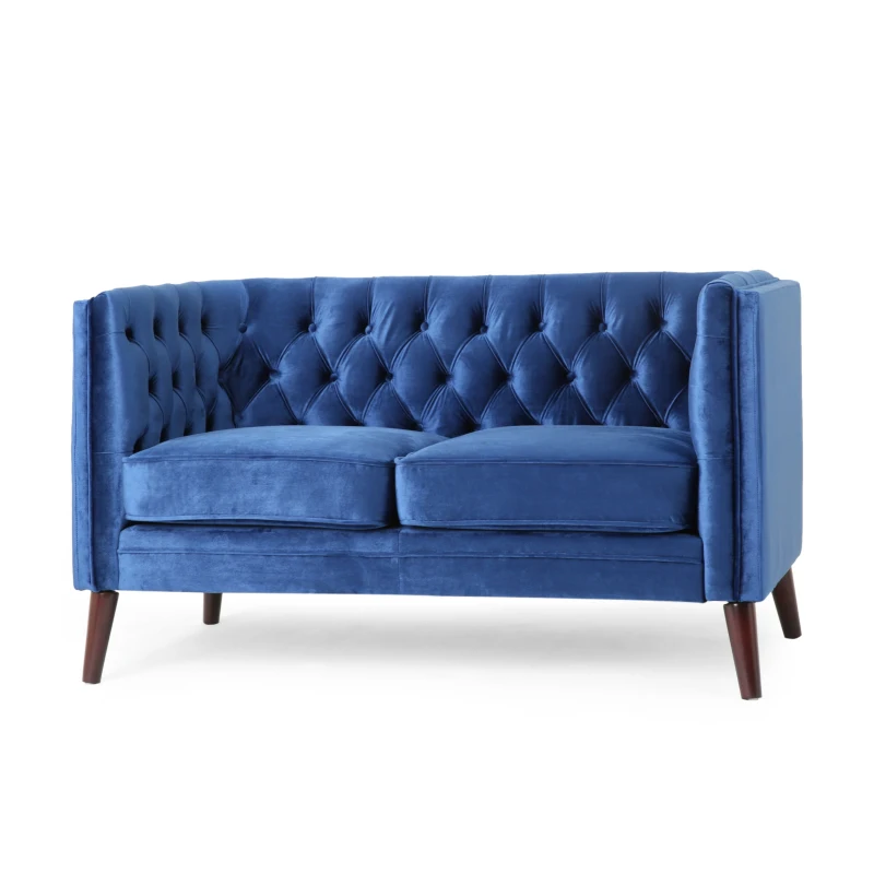 Modern Glam Loveseat sofa with Velvet Upholstery, Wingback Design, Button-Tufted Diamond Stitch, 53.50" W x 31.00" D x 30.00" H, Navy Blue