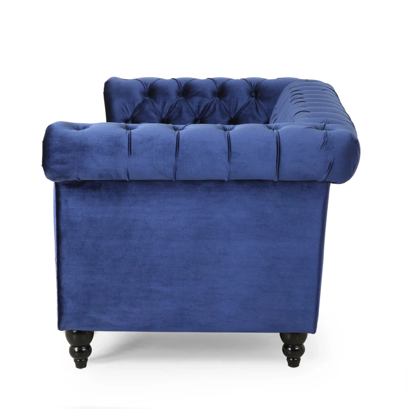Modern Glam Loveseat Sofa with Velvet Upholstery, Wingback Design, Button-Tufted Diamond Stitch, 61.00" W x 32.00" D x 25.50" H, Blue