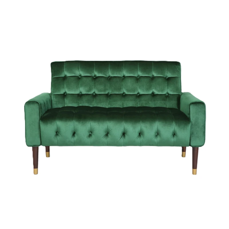 Modern Glam Loveseat Sofa with Velvet Upholstery, Wingback Design, Button-Tufted Diamond Stitch, 52.00" W x 30.50" D x 32.50" H, Emerald