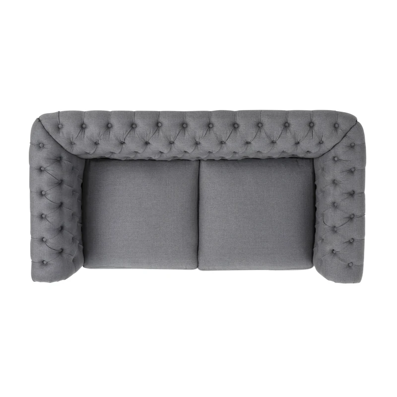 Chesterfield Loveseat Sofa, Deep Button Tufting, Rolled Arms, Nailhead Accents, 62" W x 34" D x 28" H, Dark Gray
