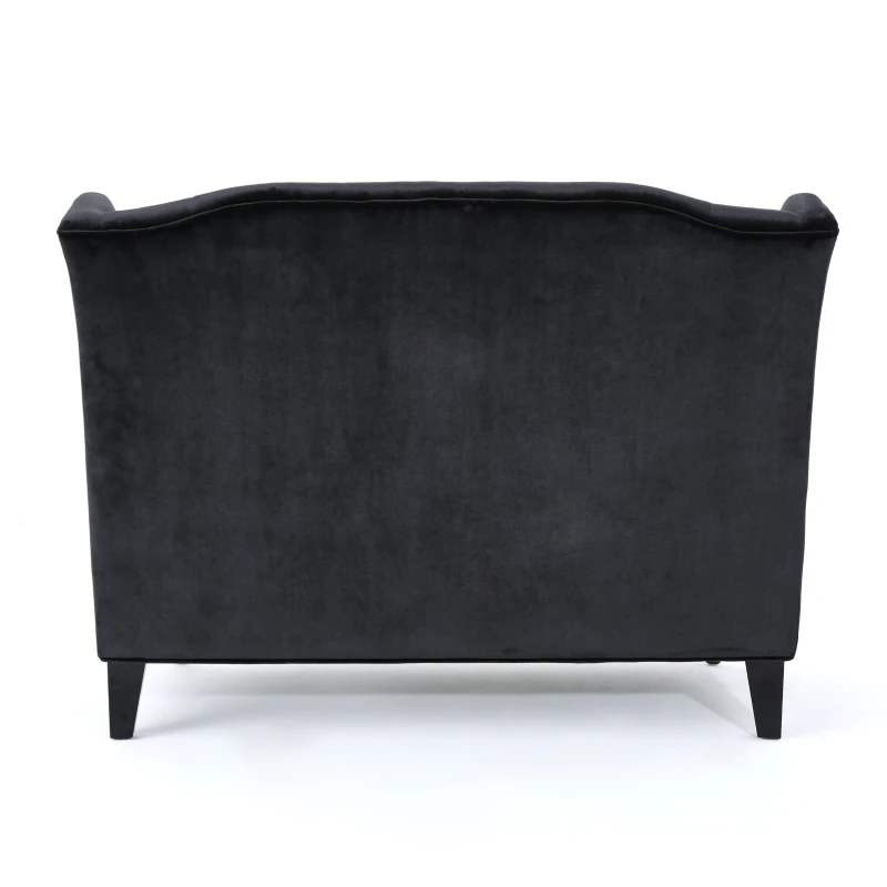 Modern Glam Loveseat Sofa with Velvet Upholstery, Wingback Design, Button-Tufted Diamond Stitch, 50.50" W x 34.00" D x 38.50" H, Black