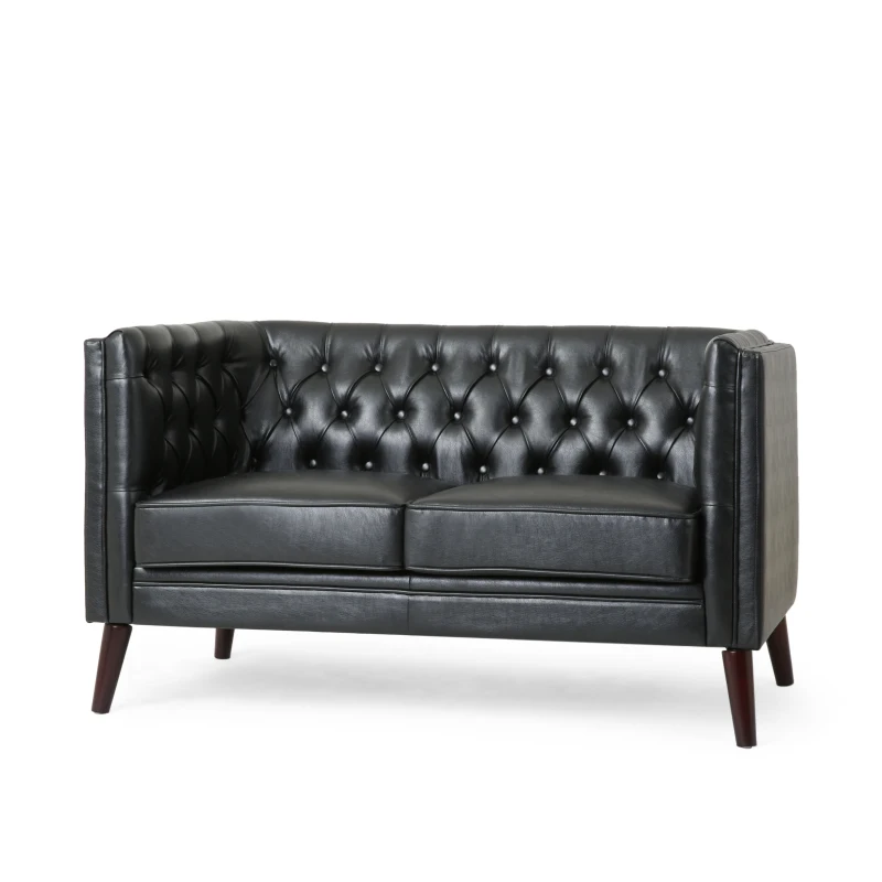 Modern Glam Loveseat Sofa with Velvet Upholstery, Wingback Design, Button-Tufted Diamond Stitch, 53.50" W x 31.00" D x 30.00" H, Black