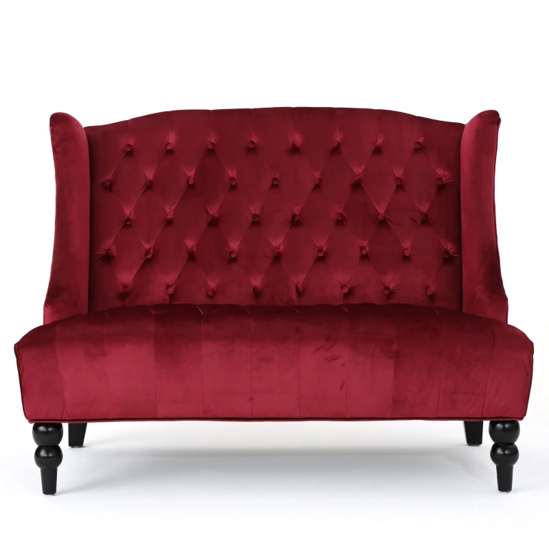 Modern Glam Loveseat Sofa with Velvet Upholstery, Wingback Design, Button-Tufted Diamond Stitch,50.50" W x 34.00" D x 38.50" H, Wine Red