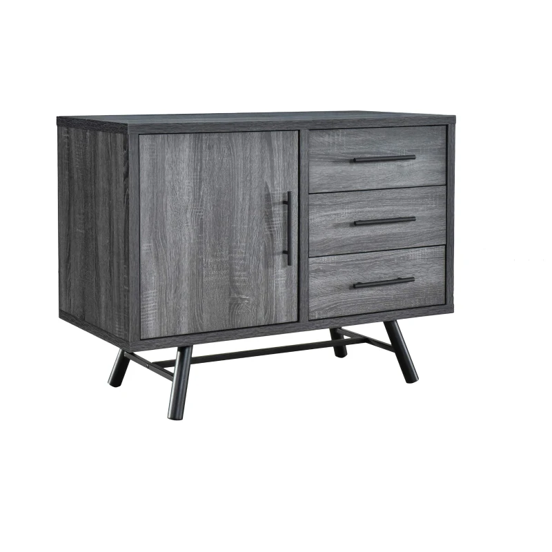 Vinsetto Modern Industrial Small Sideboard with 3 Drawers and Cabinet Storage, Wooden Look with Iron Legs, 38.00” W x 20.00” D x 29.50” H, Oak