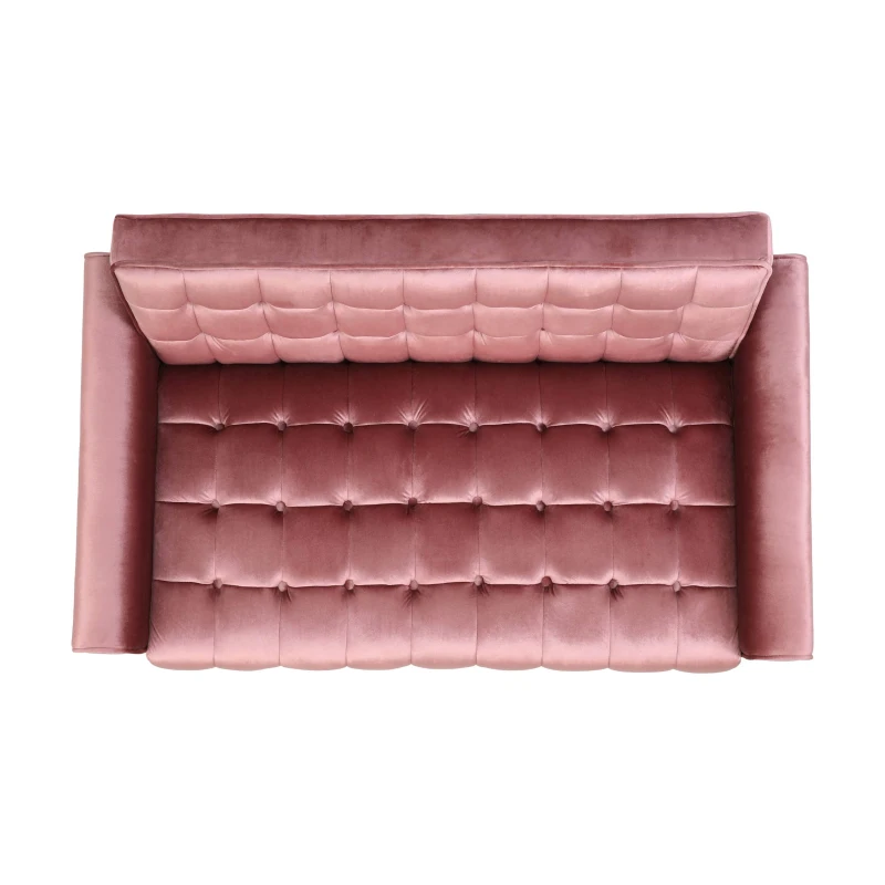 Modern Glam Loveseat Sofa with Velvet Upholstery, Wingback Design, Button-Tufted Diamond Stitch, 52.00" W x 30.50" D x 32.50" H, Blush