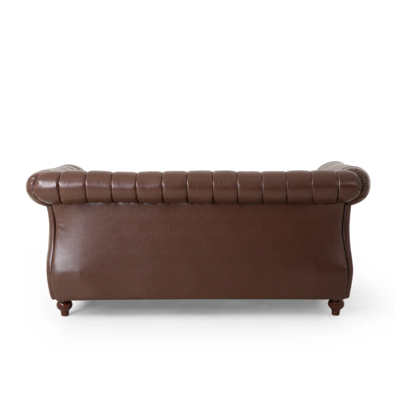 Modern PU Leather Glam loveseat sofa with Wingback Design and Button-Tufted Diamond Stitch, 62.00" W x 33.00" D x 28.50" H, Dark Brown