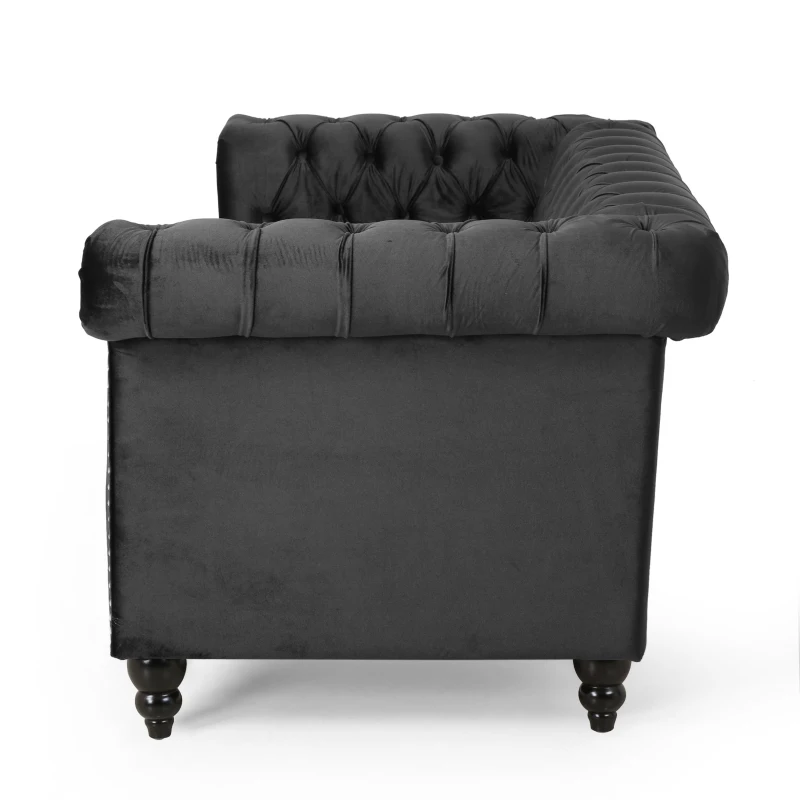 Modern Glam Loveseat Sofa with Velvet Upholstery, Wingback Design, Button-Tufted Diamond Stitch, 61.00" W x 32.00" D x 25.50" H, Black