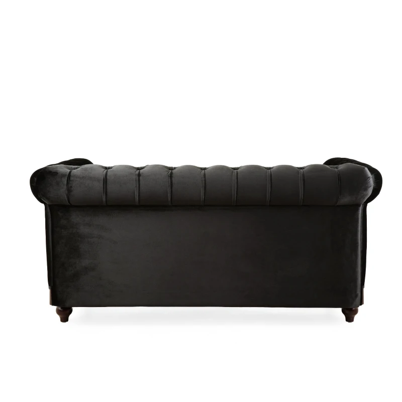 Chesterfield Velvet Loveseat Sofa, 2-Person Rolled Arm Upholstered Couch, with Tufted Buttons, Pine Wood Frame, 59.50" Wx34.00" Dx27.00" H, Black