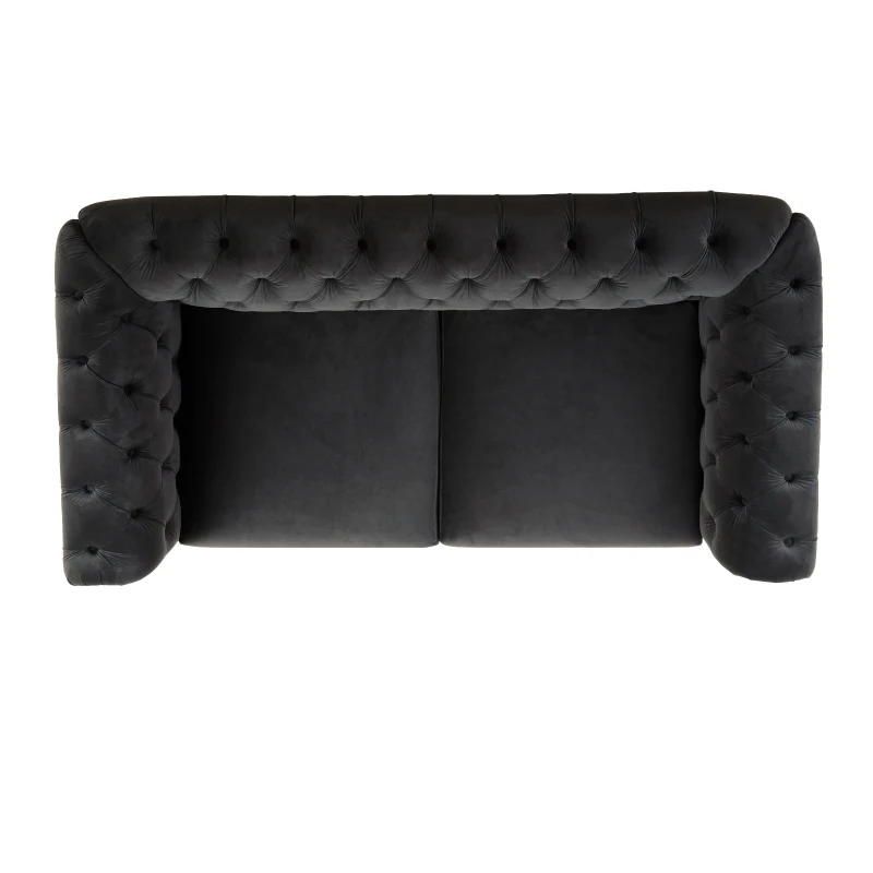 Chesterfield Velvet Loveseat Sofa, 2-Person Rolled Arm Upholstered Couch, with Tufted Buttons, Pine Wood Frame, 59.50" Wx34.00" Dx27.00" H, Dark Gray