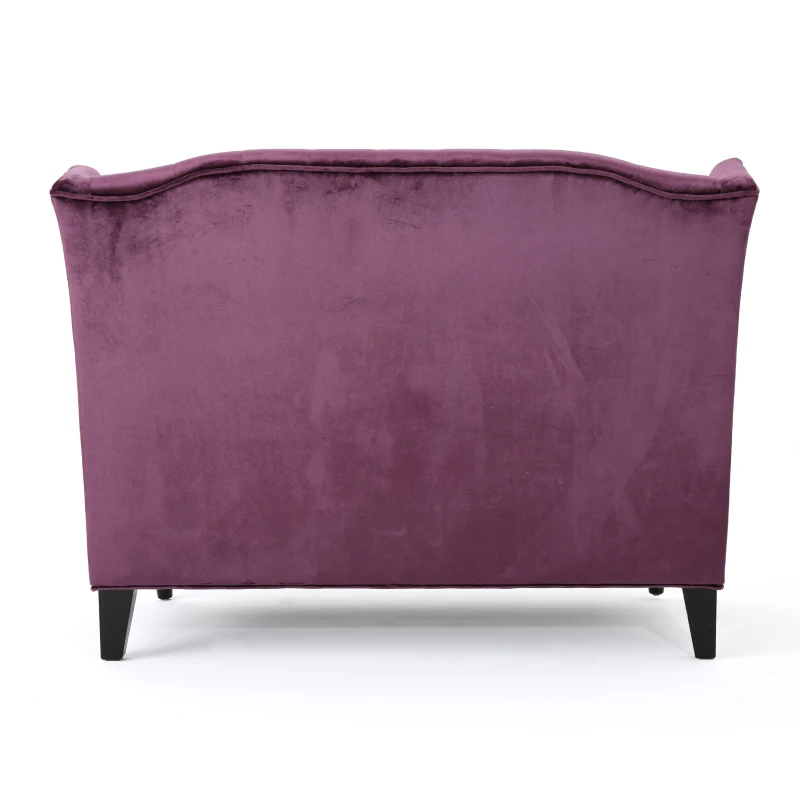 Modern Glam Loveseat Sofa with Velvet Upholstery, Wingback Design, Button-Tufted Diamond Stitch, 50.50" W x 34.00" D x 38.50" H, Raisin