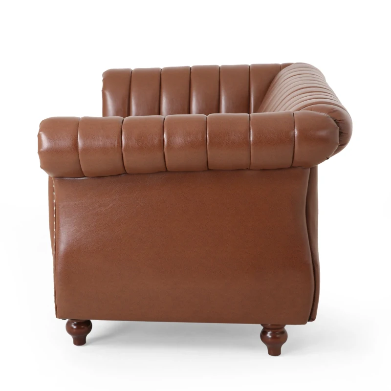 Modern PU Leather Glam Loveseat Sofa with Wingback Design and Button-Tufted Diamond Stitch, 62.00" W x 33.00" D x 28.50" H, Light Brown
