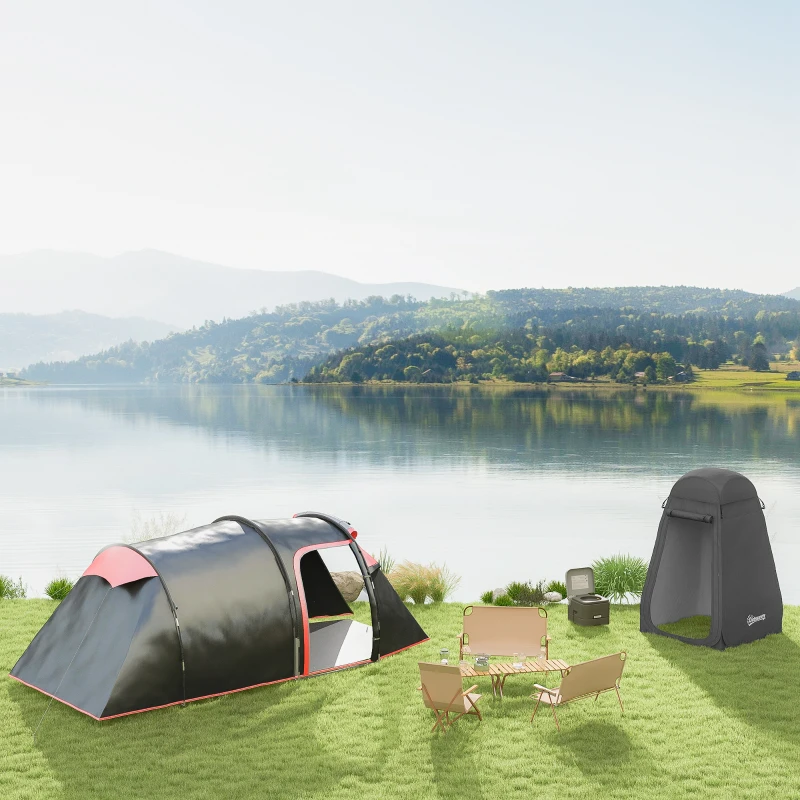 Outsunny Pop Up Camping Tent for 2-3 Person Tent with Screen Room Zippered Doors Carry Bag for Fishing Hiking Dark Grey