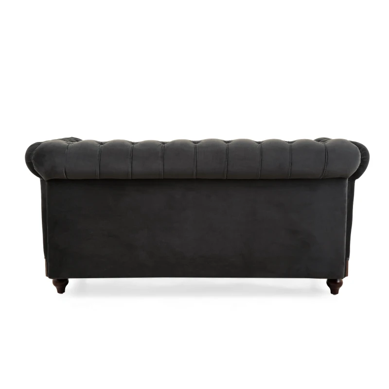 Chesterfield Velvet Loveseat Sofa, 2-Person Rolled Arm Upholstered Couch, with Tufted Buttons, Pine Wood Frame, 59.50" Wx34.00" Dx27.00" H, Dark Gray