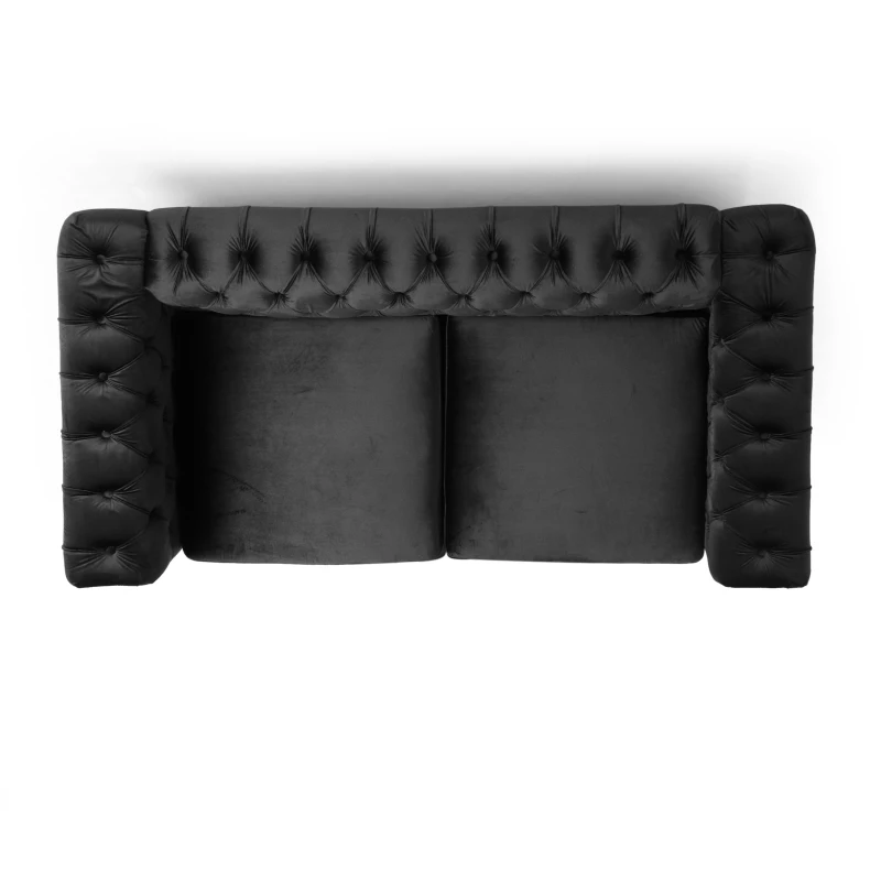 Modern Glam Loveseat Sofa with Velvet Upholstery, Wingback Design, Button-Tufted Diamond Stitch, 61.00" W x 32.00" D x 25.50" H, Black