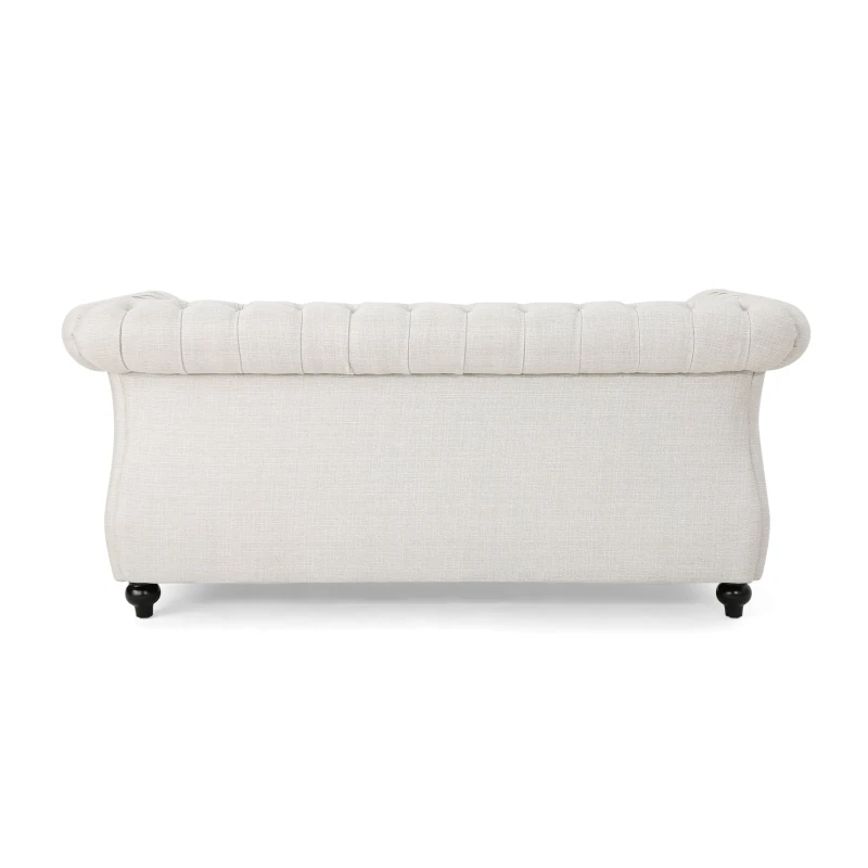 Chesterfield Loveseat Sofa, Deep Button Tufting, Rolled Arms, Nailhead Accents, 62" W x 34" D x 28" H, Beige