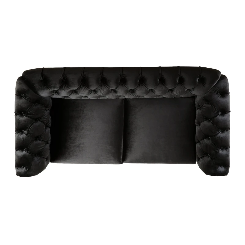 Chesterfield Velvet Loveseat Sofa, 2-Person Rolled Arm Upholstered Couch, with Tufted Buttons, Pine Wood Frame, 59.50" Wx34.00" Dx27.00" H, Black