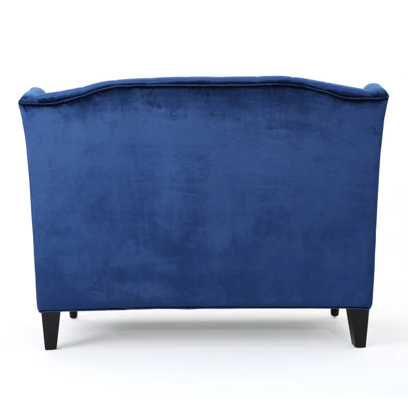 Modern Glam Loveseat Sofa with Velvet Upholstery, Wingback Design, Button-Tufted Diamond Stitch, 50.50" W x 34.00" D x 38.50" H, Navy Blue