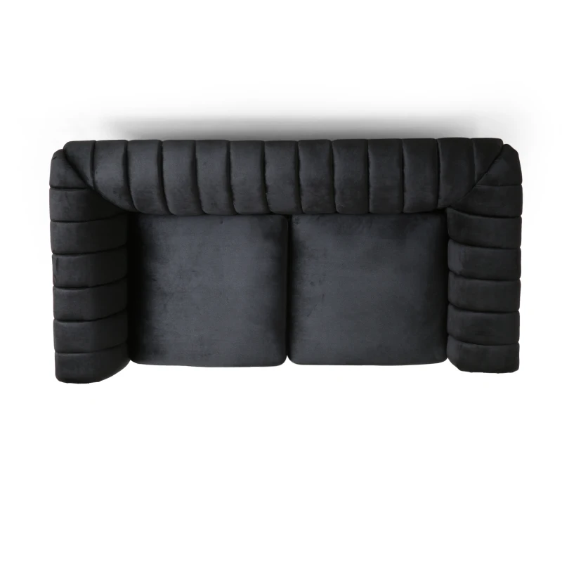 Modern Glam Loveseat Sofa with Velvet Upholstery, Wingback Design, Button-Tufted Diamond Stitch, 62.00" W x 33.00" D x 28.50" H, Black