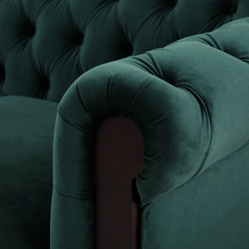 Chesterfield Velvet Loveseat Sofa, 2-Person Rolled Arm Upholstered Couch, with Tufted Buttons, Pine Wood Frame, 59.50" Wx34.00" Dx27.00" H, Dark Green