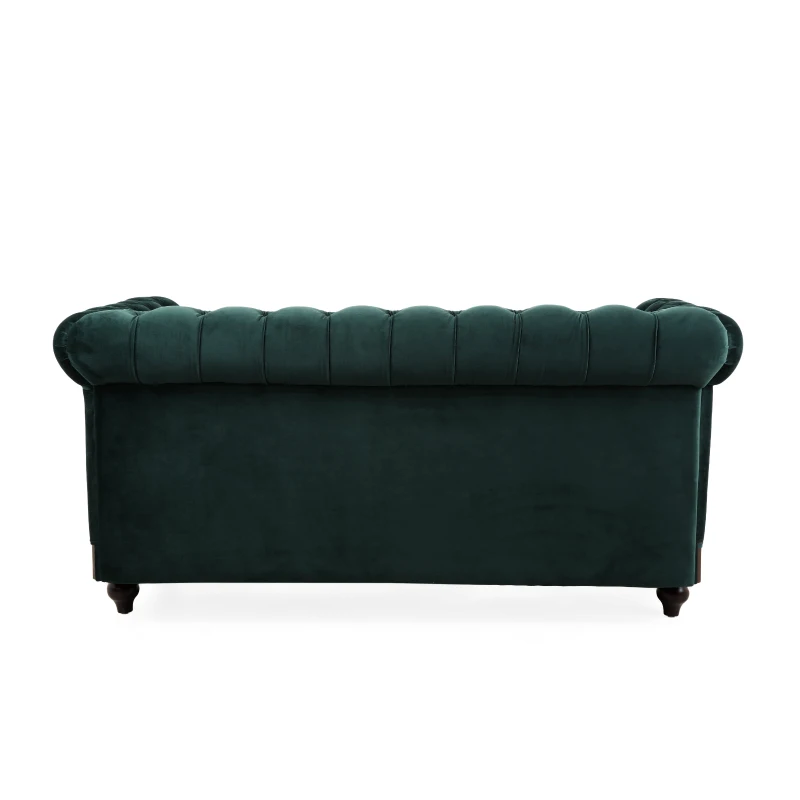 Chesterfield Velvet Loveseat Sofa, 2-Person Rolled Arm Upholstered Couch, with Tufted Buttons, Pine Wood Frame, 59.50" Wx34.00" Dx27.00" H, Dark Green