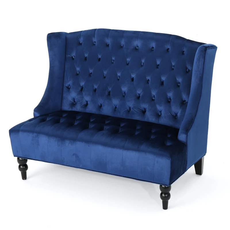 Modern Glam Loveseat Sofa with Velvet Upholstery, Wingback Design, Button-Tufted Diamond Stitch, 50.50" W x 34.00" D x 38.50" H, Navy Blue