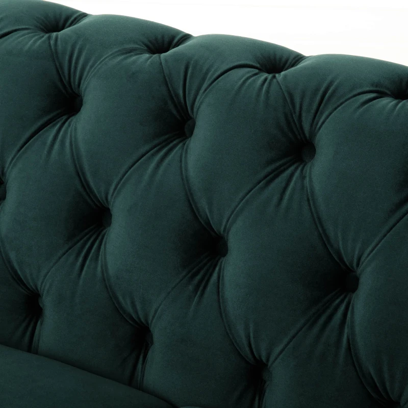 Chesterfield Velvet Loveseat Sofa, 2-Person Rolled Arm Upholstered Couch, with Tufted Buttons, Pine Wood Frame, 59.50" Wx34.00" Dx27.00" H, Dark Green
