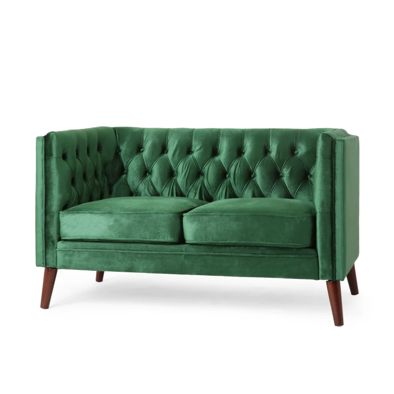 Modern Glam Loveseat sofa with Velvet Upholstery, Wingback Design, Button-Tufted Diamond Stitch, 53.50" W x 31.00" D x 30.00" H, Emerald