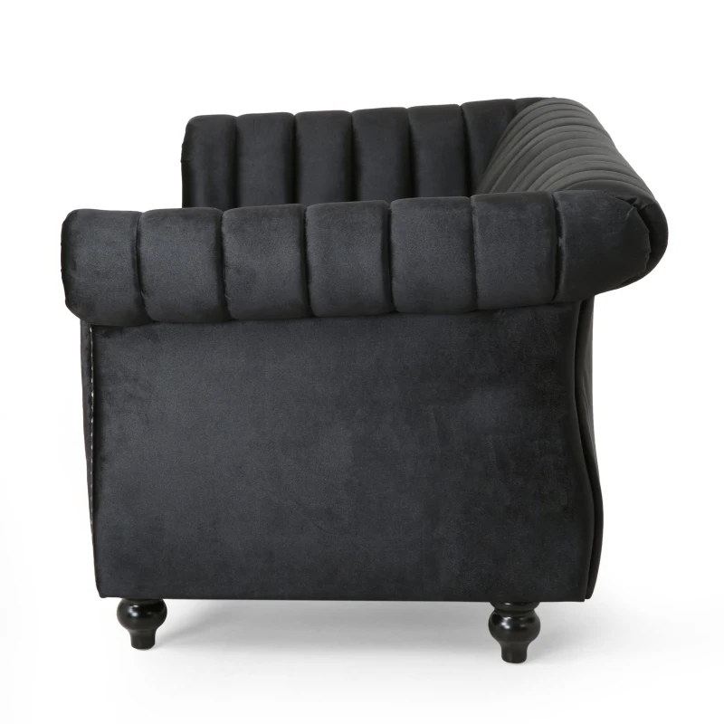 Modern Glam Loveseat Sofa with Velvet Upholstery, Wingback Design, Button-Tufted Diamond Stitch, 62.00" W x 33.00" D x 28.50" H, Black