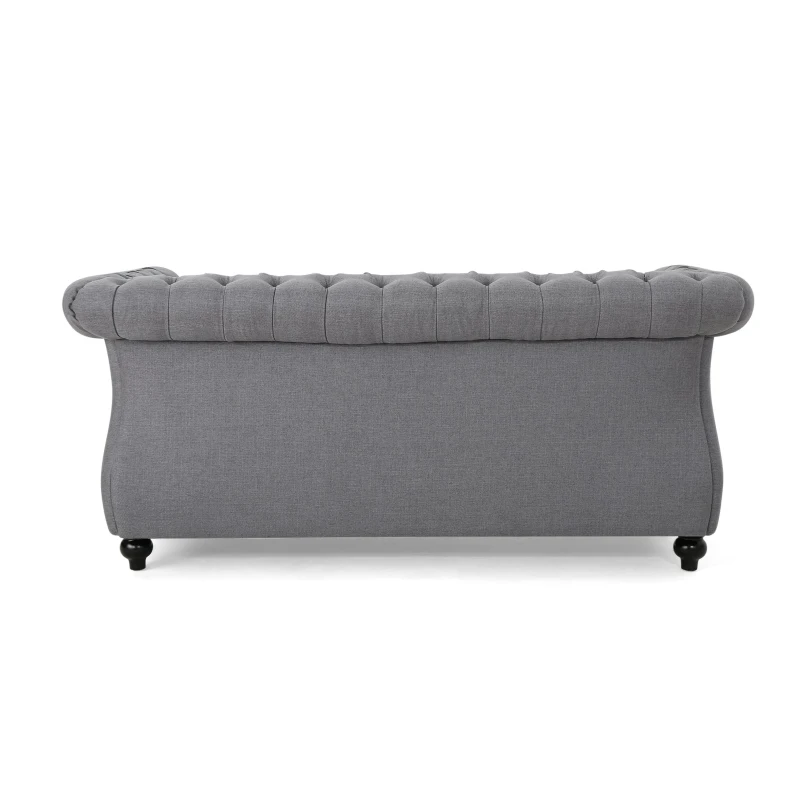 Chesterfield Loveseat Sofa, Deep Button Tufting, Rolled Arms, Nailhead Accents, 62" W x 34" D x 28" H, Dark Gray