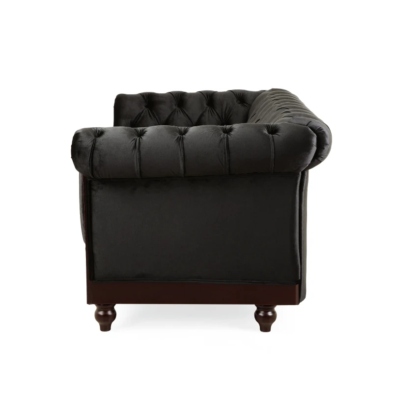 Chesterfield Velvet Loveseat Sofa, 2-Person Rolled Arm Upholstered Couch, with Tufted Buttons, Pine Wood Frame, 59.50" Wx34.00" Dx27.00" H, Black